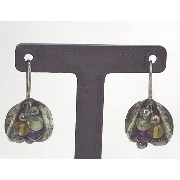 Silver Beaded Drop‎ Bead Earrings Dangle Artisan Estate - Picture 1 of 6